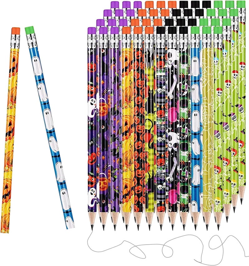 EMPCYDIA 48 Halloween Pencils Bulk with Erasers for Kids, Cute Wood Pencils with Colorful Halloween Themed Design for Kid Trick o2r Treat Gift Prize, Party Favor, Classroom Reward (7.5in Length) - Image 1